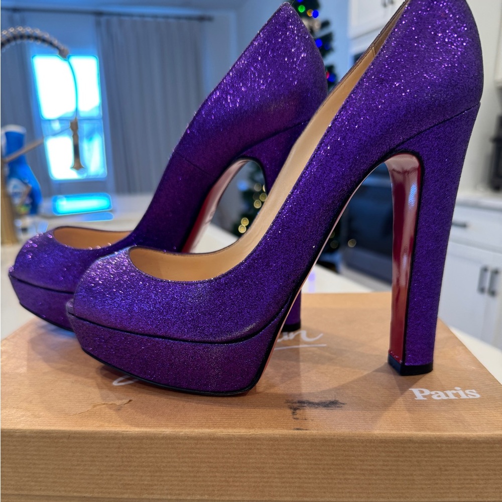 Christian Louboutin purple glitter platforms